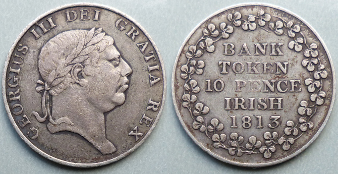 George III, 1760-1820. Bank of Ireland 1813 10 pence